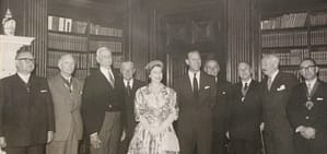 Black and white photograph of the Queen and dignitaries for Queen's Jubilee At Hever Castle. For Queen’s Platinum Jubilee Events In Kent